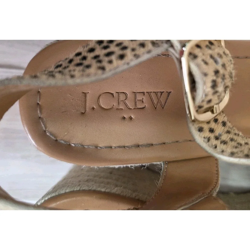 J.Crew AK-128‎ Spotted Leather Espadrille Wedge Sandal Beige Platform Size US 8